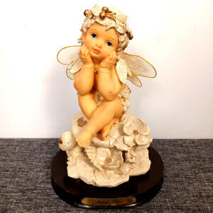 Fairy Tales Angel Figurine Cherub Fairy Statue Gold Wings 4.5in